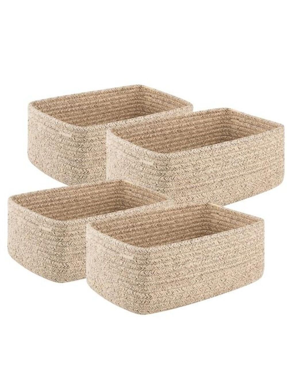 Woven Rope Storage Bins Set of 4 Small Shelf Baskets for Closet Baby Towels